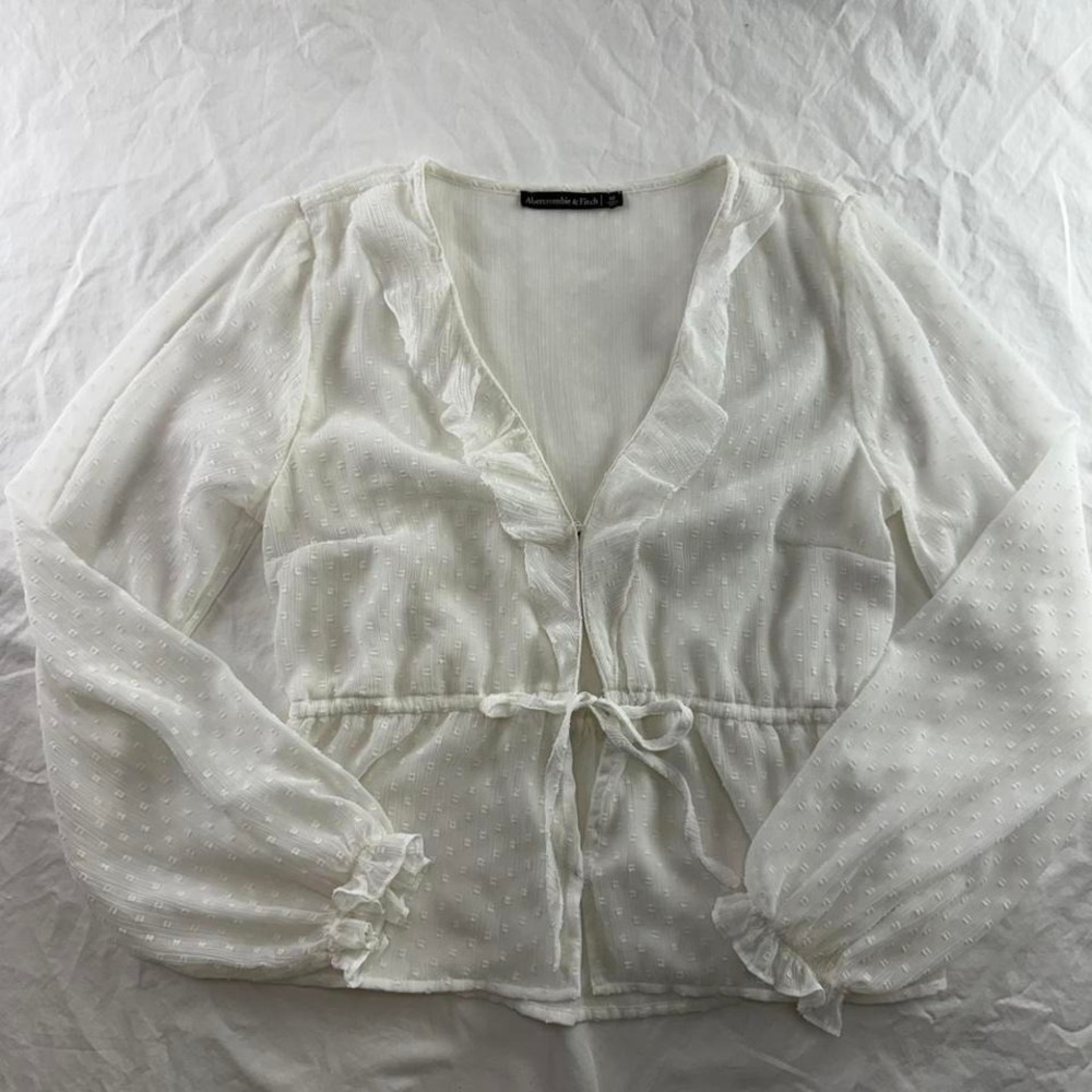 Abercrombie & Fitch White Swiss Dot Delicate Long Sleeve Blouse Sz M Cottagecore